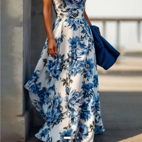 - STYLEWE Blue and White Halter Maxi Sundress - Picture 2 of 4